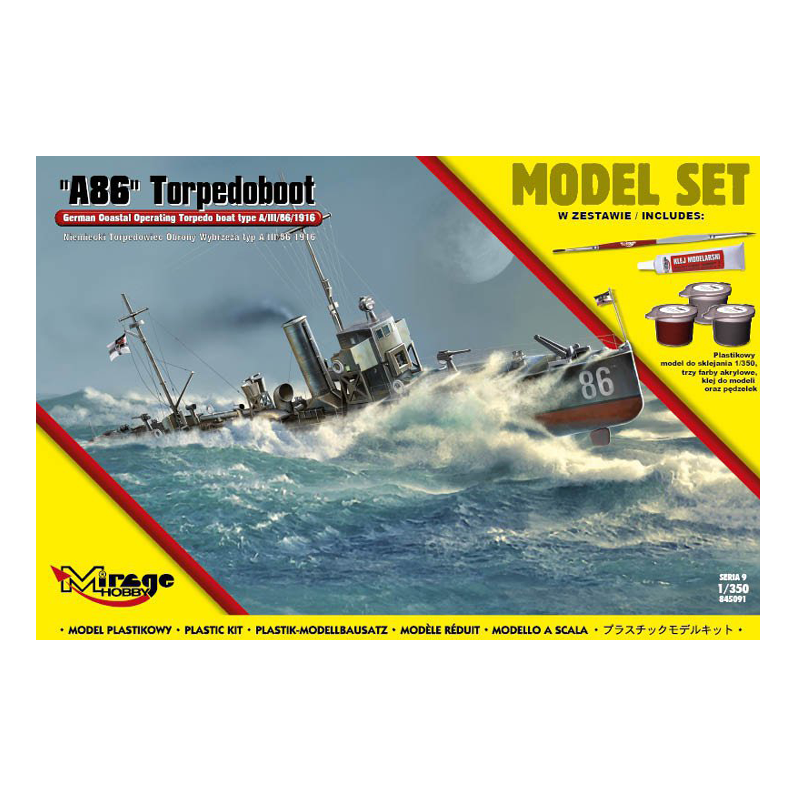 Niemiecki Torpedowiec A86 zestaw z farbami Mirage Hobby